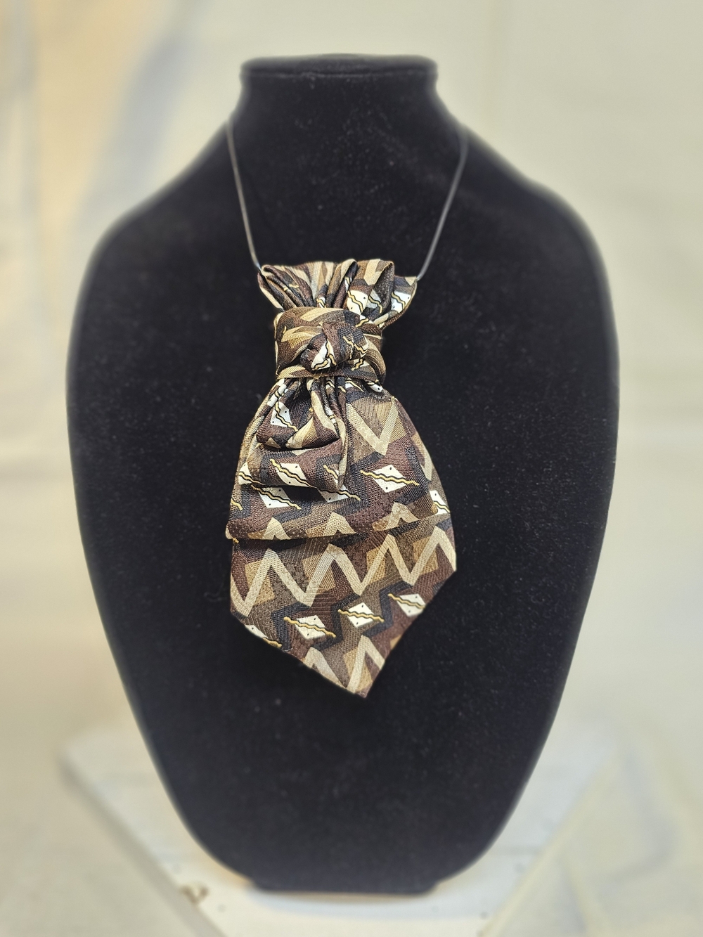 Women's Stylish Brown White And Tan Patterned Necktie Necklace